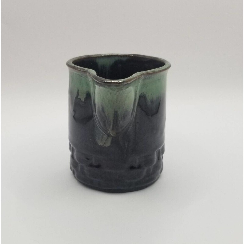 Vintage Japan Dark Brown Green Drip Glaze Trigger Handle Pottery Creamer Pitcher - Picture 4 of 9